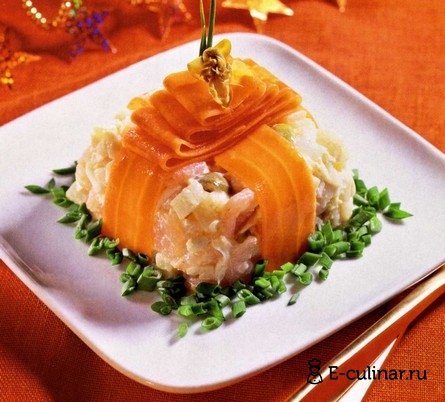 Готовое блюдо Салат «Подарок» с креветками и кальмарами